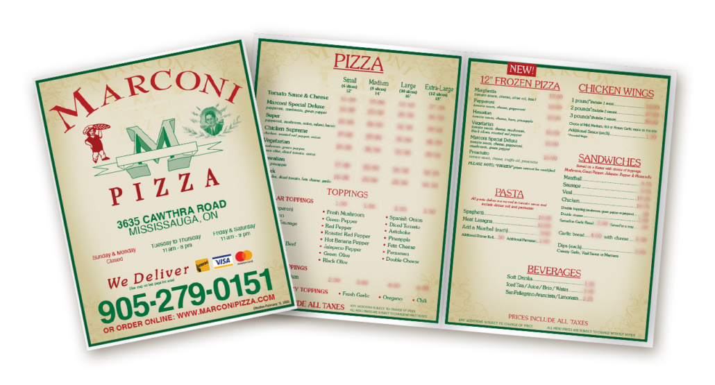 Marconi Pizza Menu